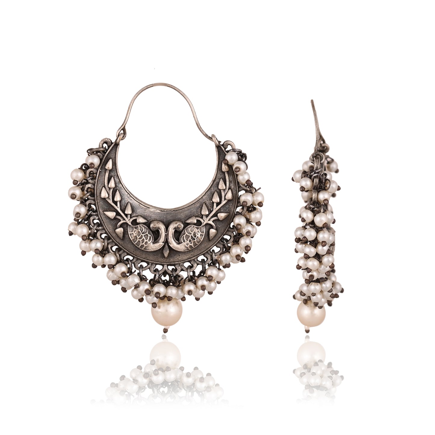 Tanusha Jewels Oxidised Chandbali With Pearl Beaded Brass Earring For Womens Stylish