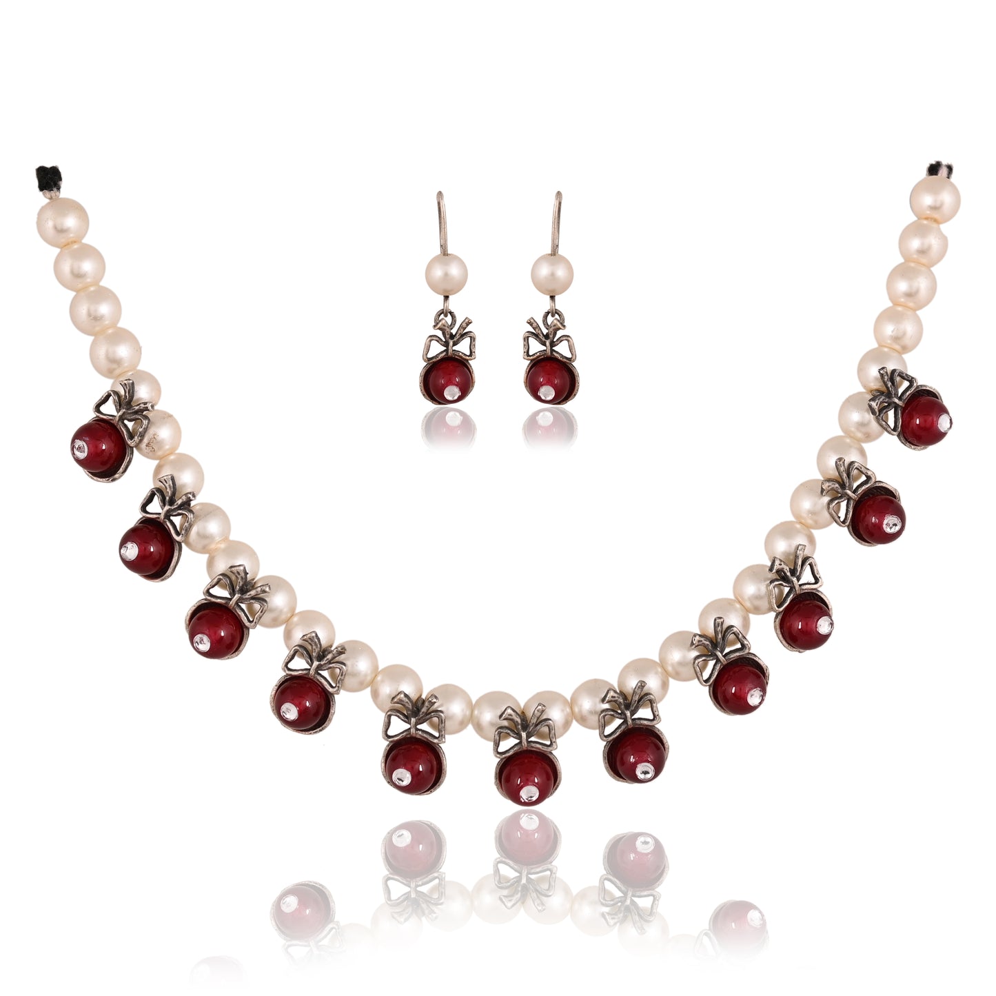 Tanusha Jewels Handmade Brass pearl Beaded Necklace & Earing Set for Womens