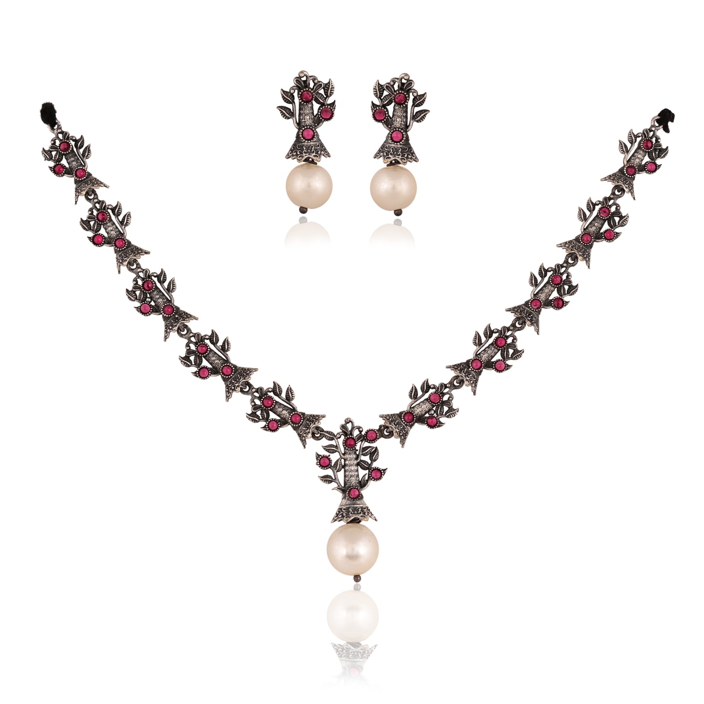 Tanusha Jewels Stunning Oxidised Looking V-Shape Necklace Set (1Necklace & 1Earing)