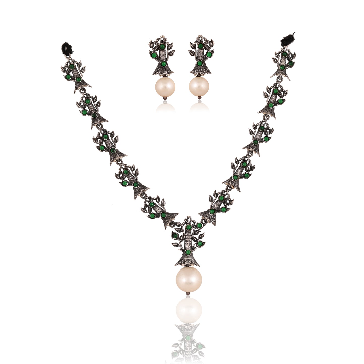 Tanusha Jewels Stunning Oxidised Looking V-Shape Necklace Set (1Necklace & 1Earing)