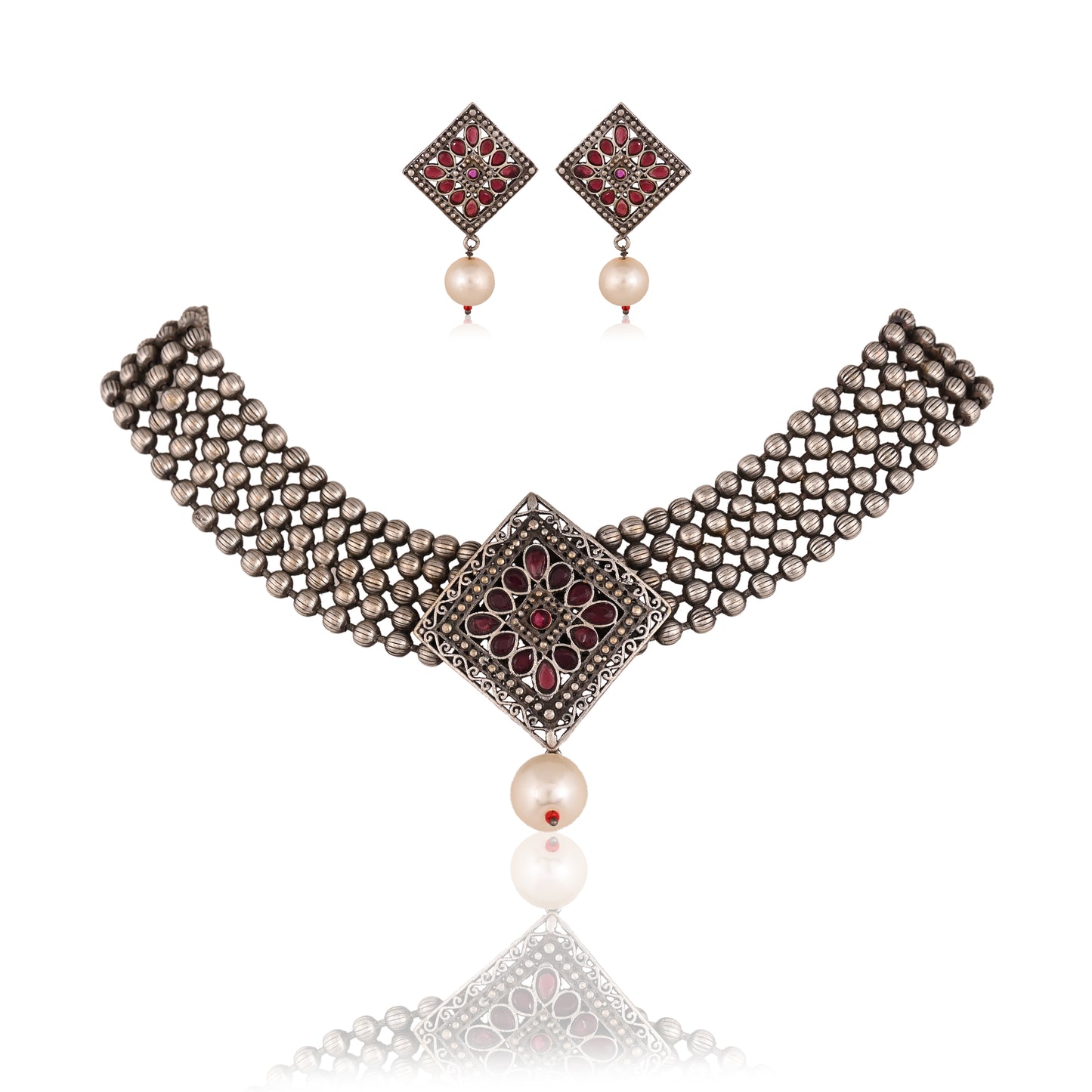 Tanusha Jewels Beautiful Square Choker Jewel Set For Womens