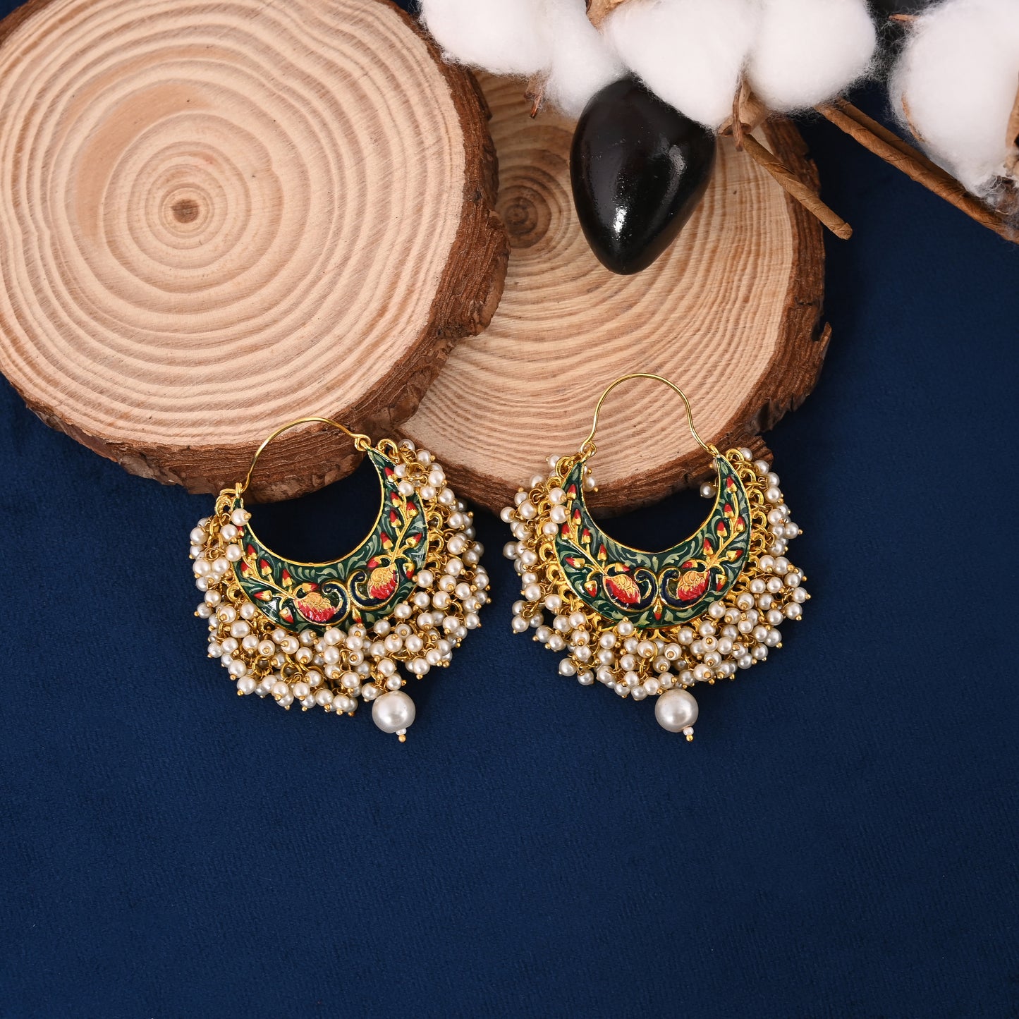 Gold Plated Pearl Chandbali Earrings For Womens