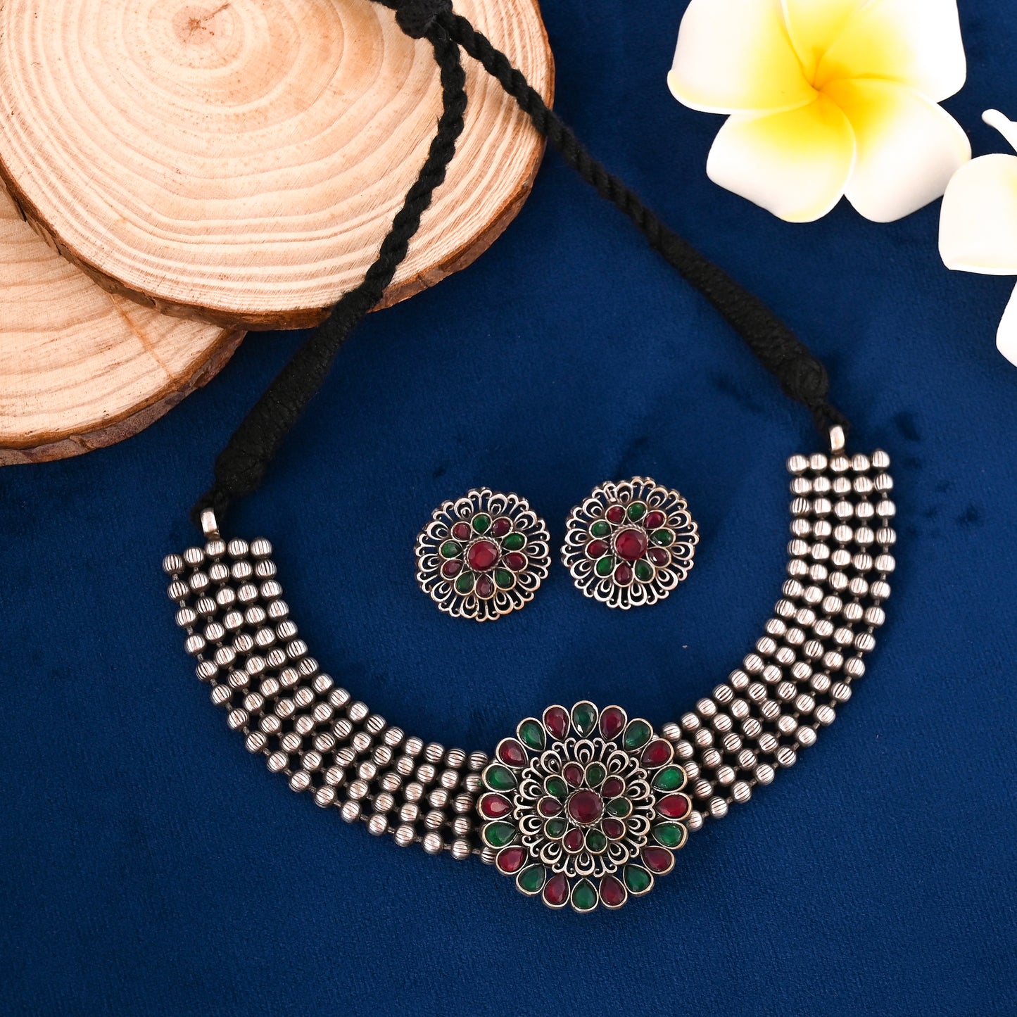 Tanusha Jewels Stunning Matte Looking Floral Choker Jewel Set (1Choker & 1Earing)