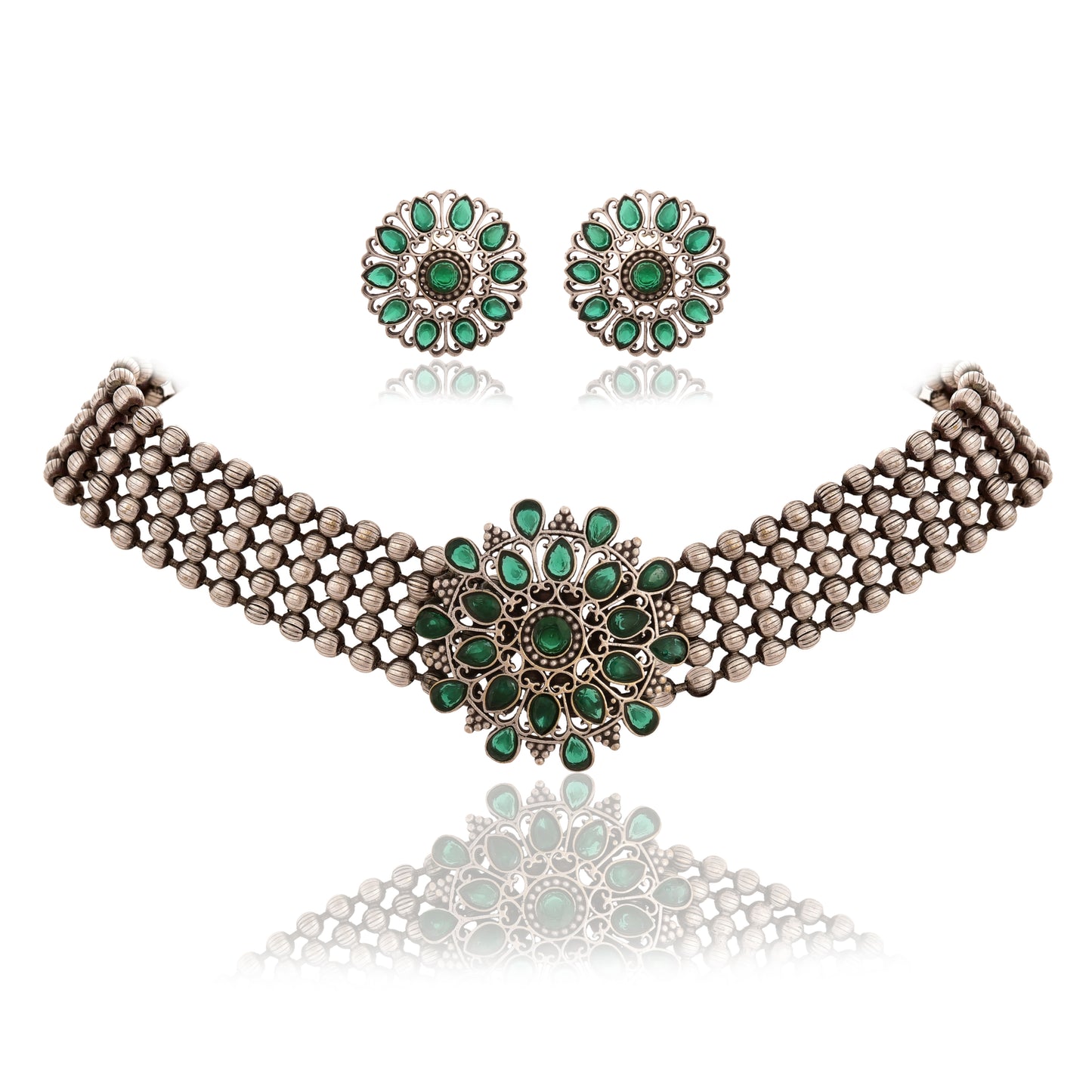 Tanusha Jewels Oxidised Choker Set For Womens & Girls (1Choker & 1Earring)