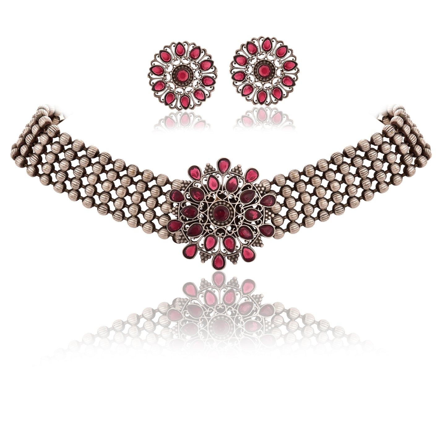 Tanusha Jewels Oxidised Choker Set For Womens & Girls (1Choker & 1Earring)