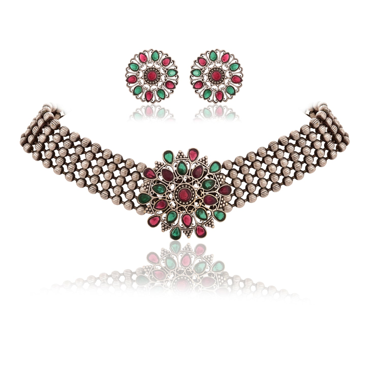 Tanusha Jewels Oxidised Choker Set For Womens & Girls (1Choker & 1Earring)