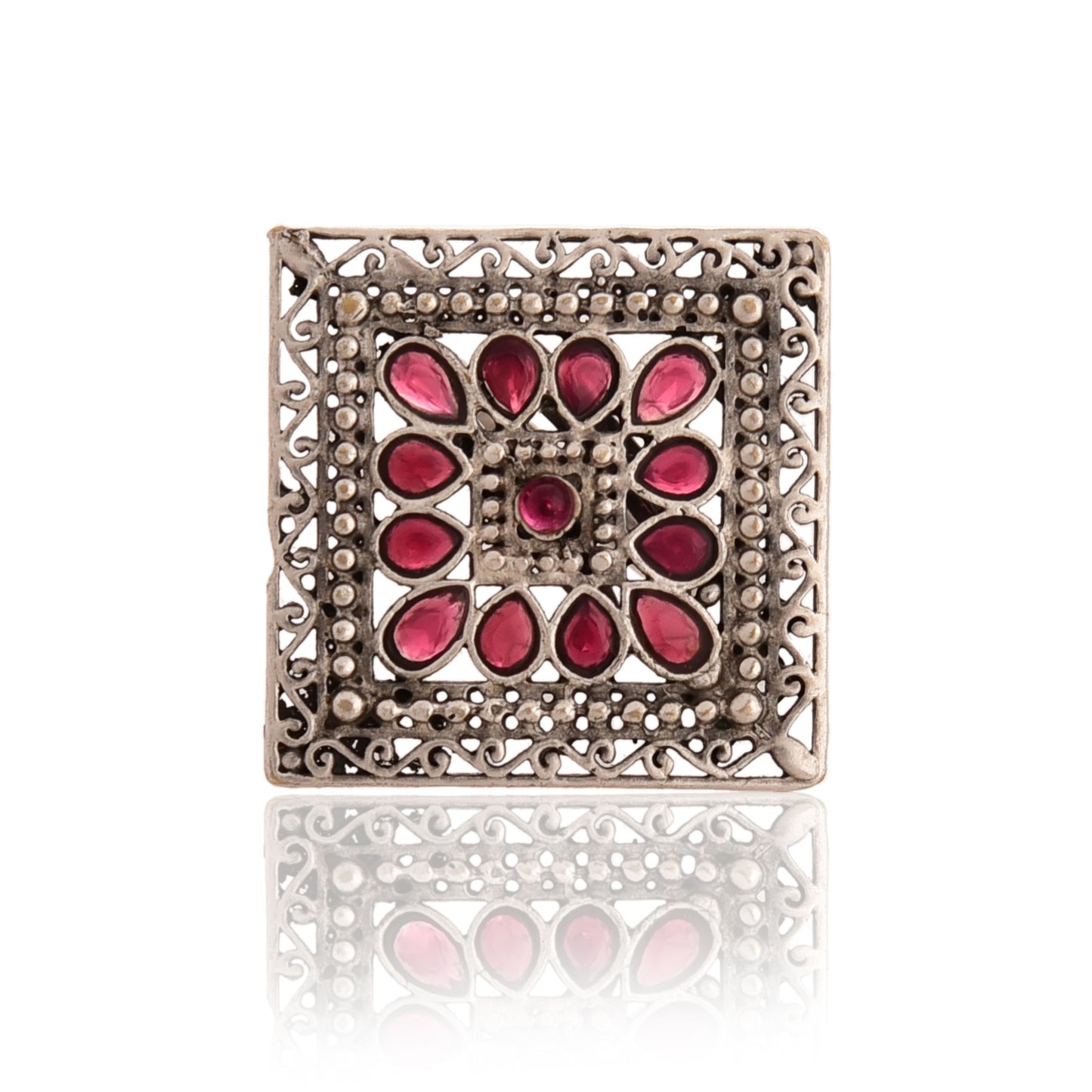 Tanusha Jewels Oxidised Square Brass Ring with Adjustable Size For Womens & Girls