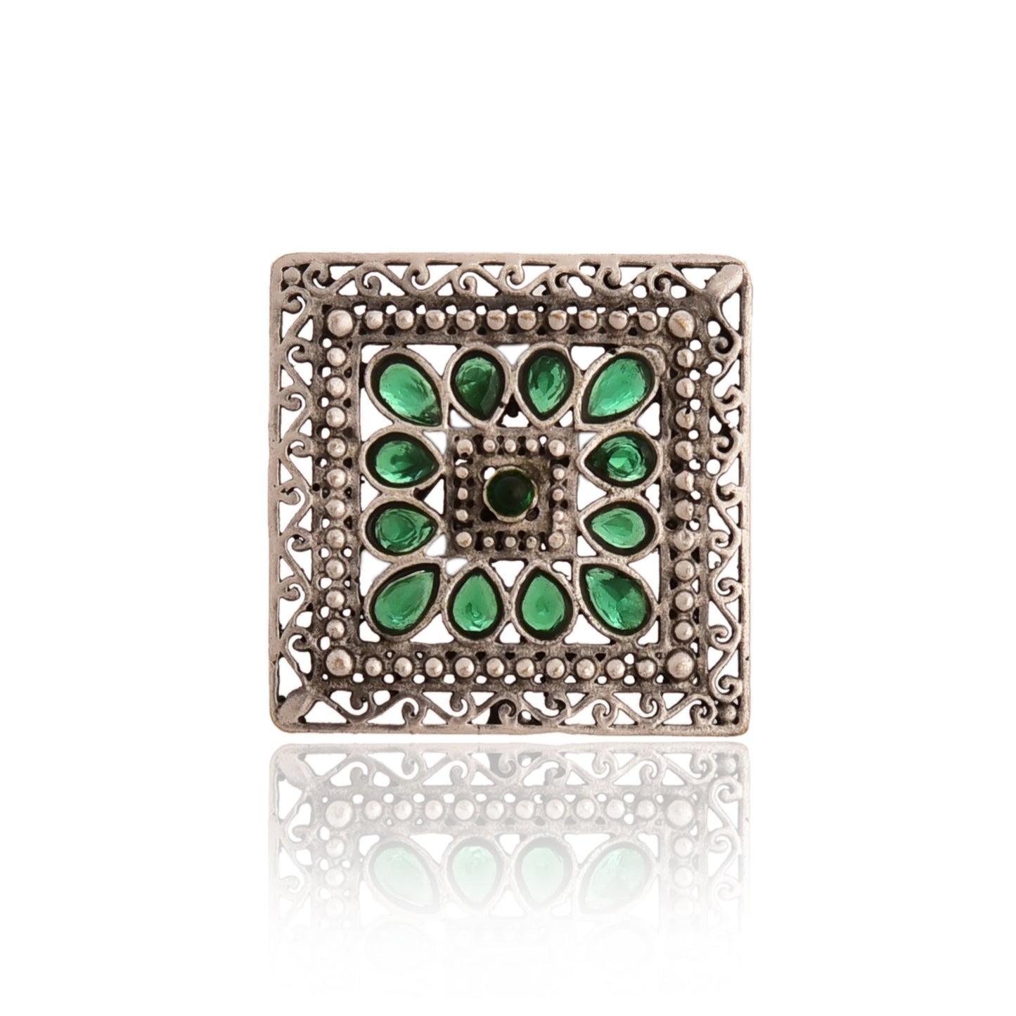 Tanusha Jewels Oxidised Square Brass Ring with Adjustable Size For Womens & Girls