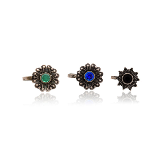 Tanusha Jewels Oxidised Clip On Nosepin Set for womens || (Multicolour) || Pack of 3